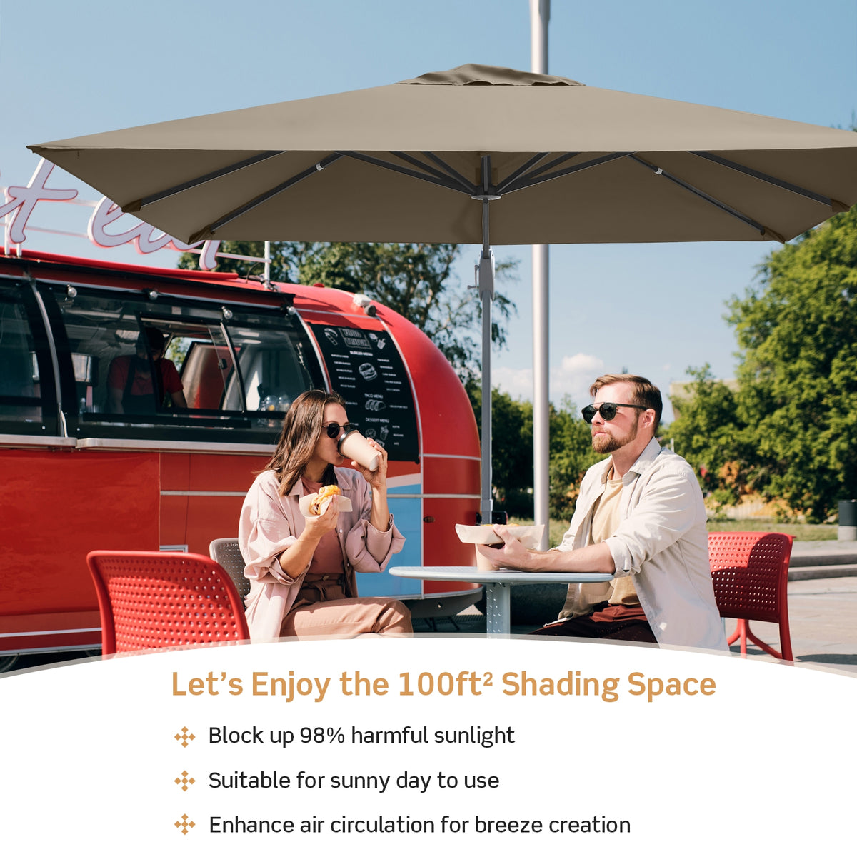 10x10 Feet Patio Cantilever Umbrella, Aluminum 360-Degree Rotation Tilt, Coffee Outdoor Umbrellas at Gallery Canada