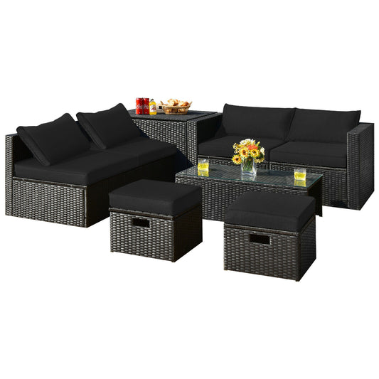 8 Piece Rattan Patio Storage Table Set, Black Outdoor Sectionals at Gallery Canada