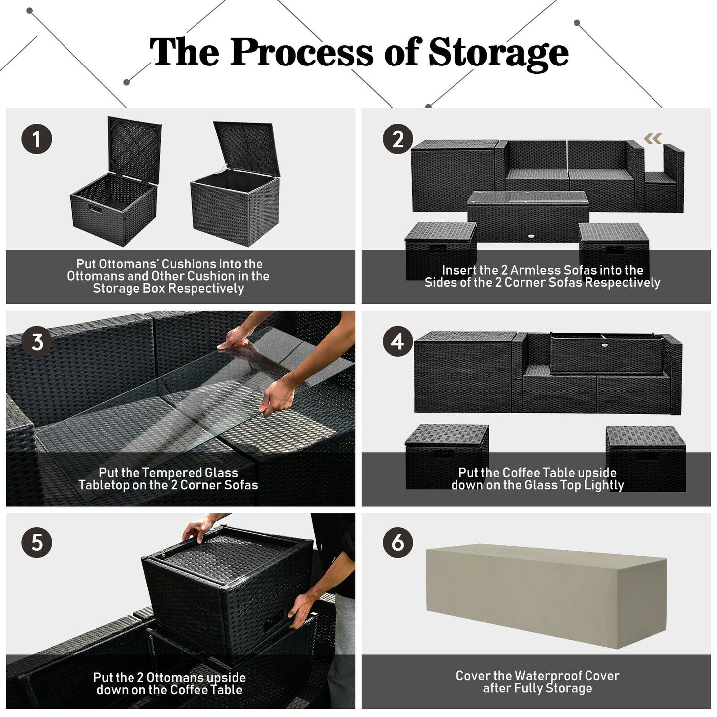 8 Piece Rattan Patio Storage Table Set, Black Outdoor Sectionals at Gallery Canada