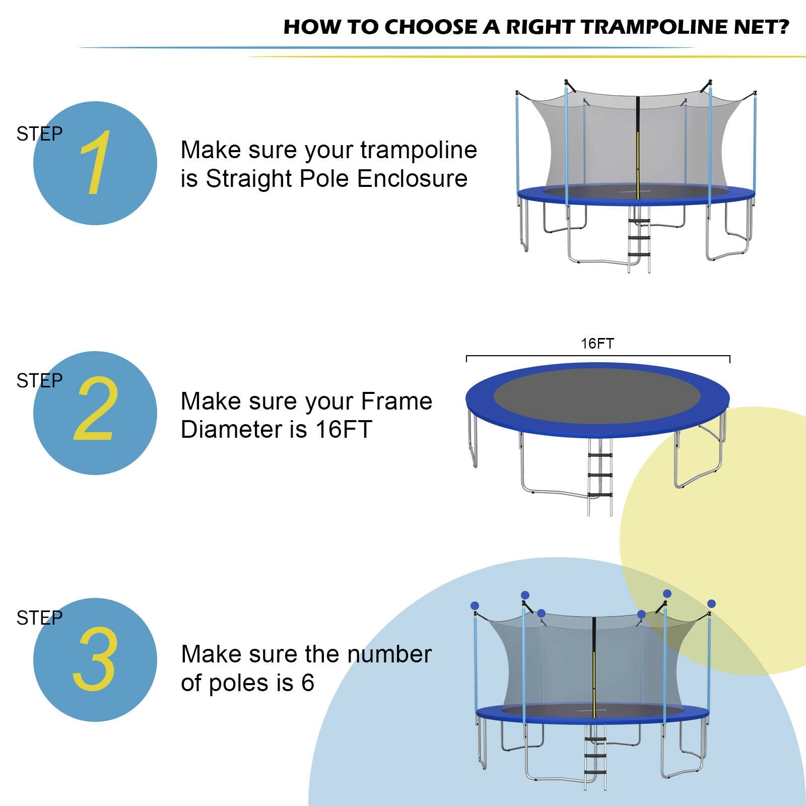 16Ft Weather-Resistant Trampoline Safety Enclosure Net, Black Trampoline Accessories at Gallery Canada
