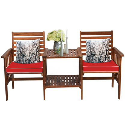 3 Pcs Outdoor Patio Table Chairs Set, Acacia Wood Loveseat, Red Patio Conversation Sets at Gallery Canada