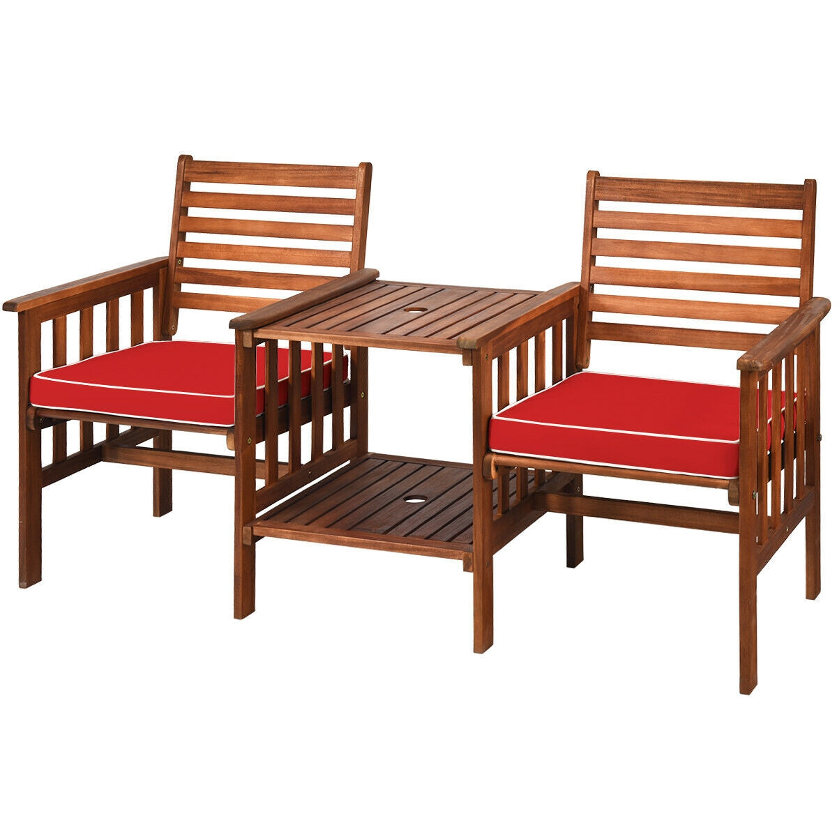 3 Pcs Outdoor Patio Table Chairs Set, Acacia Wood Loveseat, Red Patio Conversation Sets at Gallery Canada