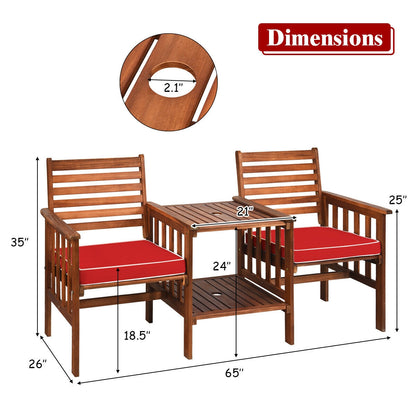 3 Pcs Outdoor Patio Table Chairs Set, Acacia Wood Loveseat, Red Patio Conversation Sets at Gallery Canada