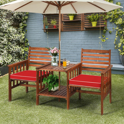 3 Pcs Outdoor Patio Table Chairs Set, Acacia Wood Loveseat, Red Patio Conversation Sets at Gallery Canada