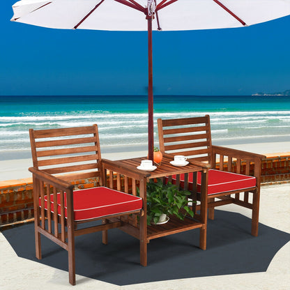 3 Pcs Outdoor Patio Table Chairs Set, Acacia Wood Loveseat, Red Patio Conversation Sets at Gallery Canada