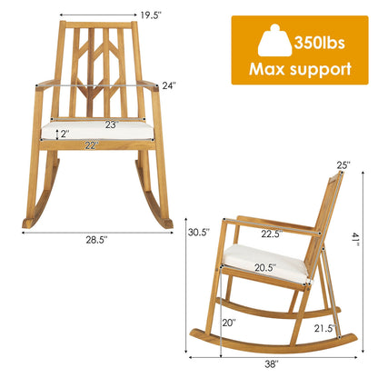 Acacia Wood Rocking Chair Sofa With Armrest, Cushion, White Patio Rocking Chairs & Gliders at Gallery Canada