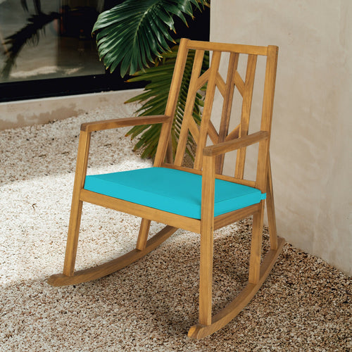 Acacia Wood Rocking Chair Sofa, With Armrest And Cushion, Turquoise
