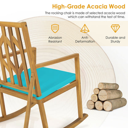 Acacia Wood Rocking Chair Sofa, With Armrest And Cushion, Turquoise Patio Rocking Chairs & Gliders at Gallery Canada