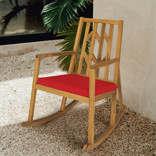 Acacia Wood Rocking Chair Sofa With Armrest And Cushion, Red