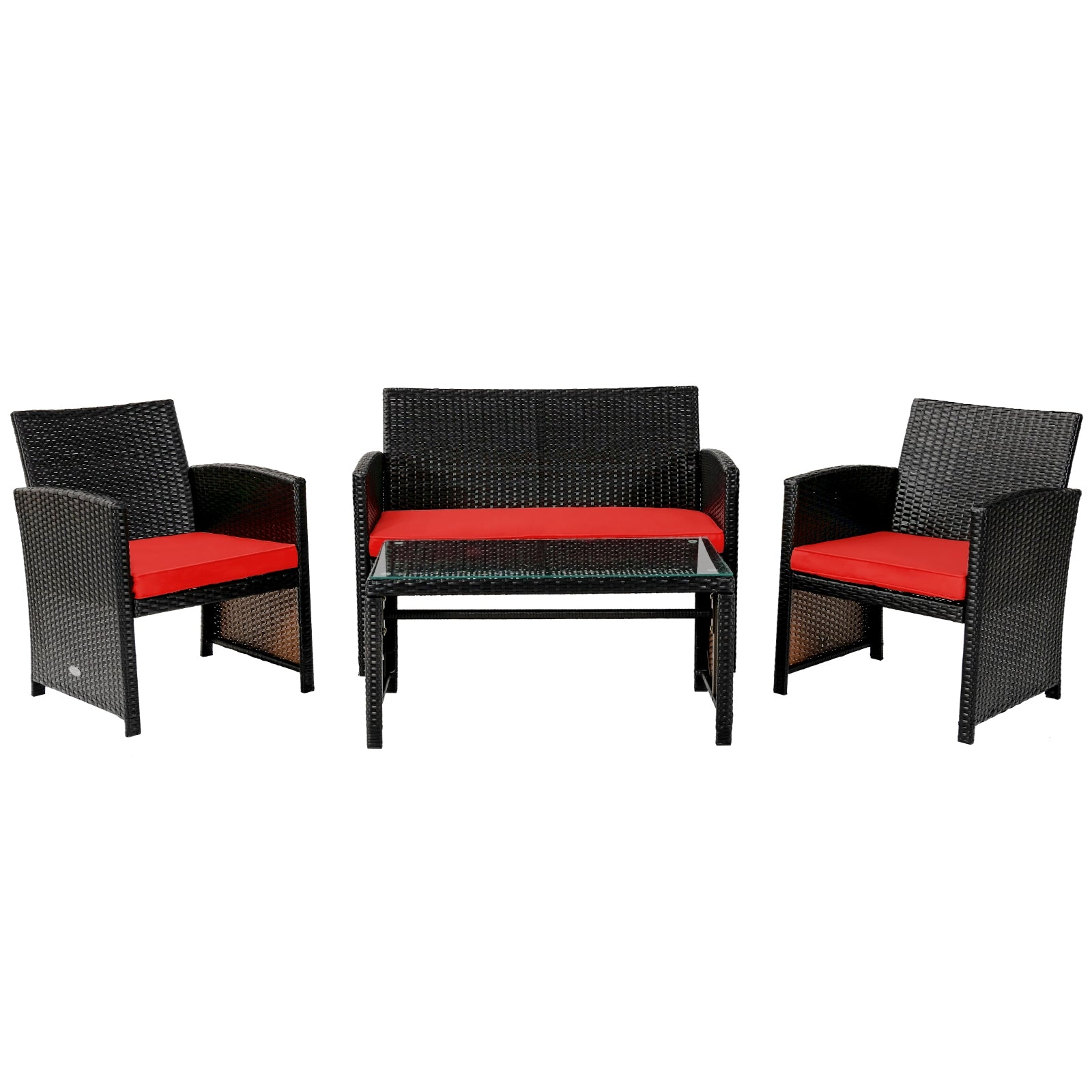 4 Piece Patio Rattan Cushioned Furniture Set, Red Patio Conversation Sets Red at Gallery Canada
