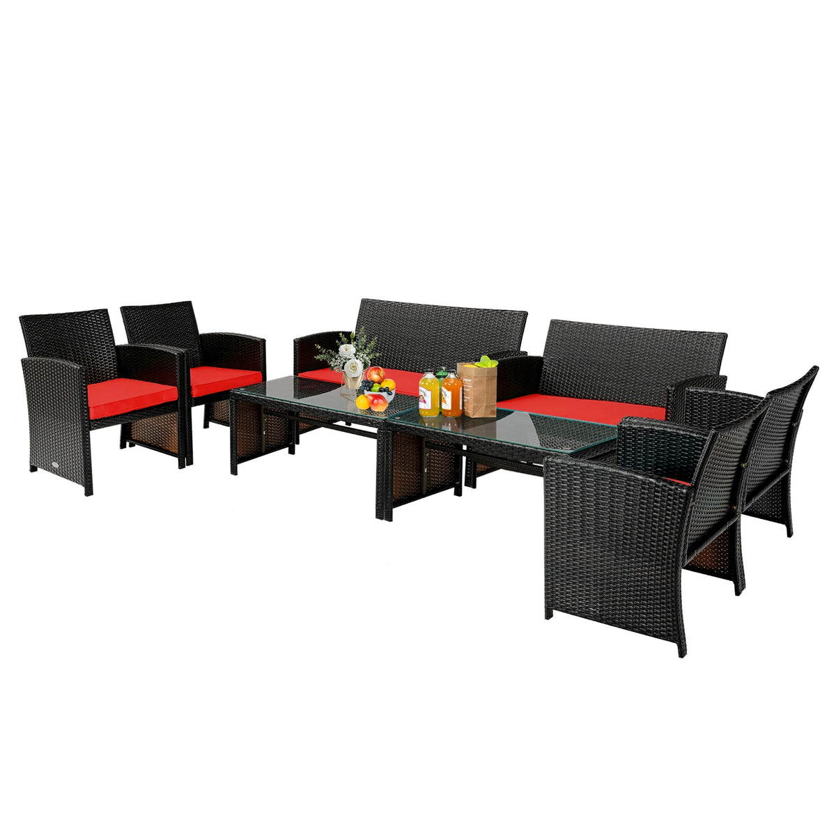 4 Piece Patio Rattan Cushioned Furniture Set, Red Patio Conversation Sets at Gallery Canada