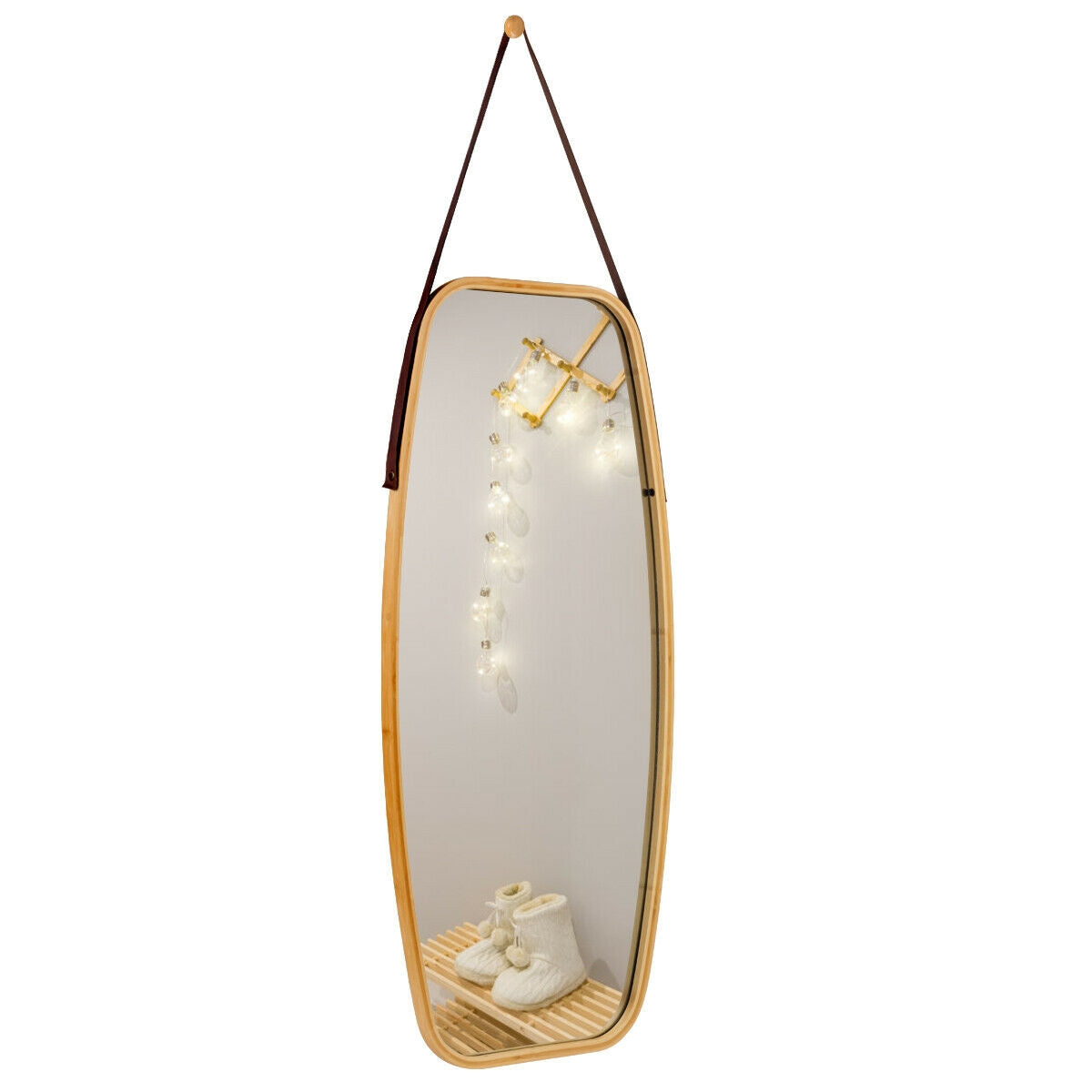 Modern Bamboo Frame Mirror With Adjustable Leather Strap, Natural Wall Mirrors at Gallery Canada