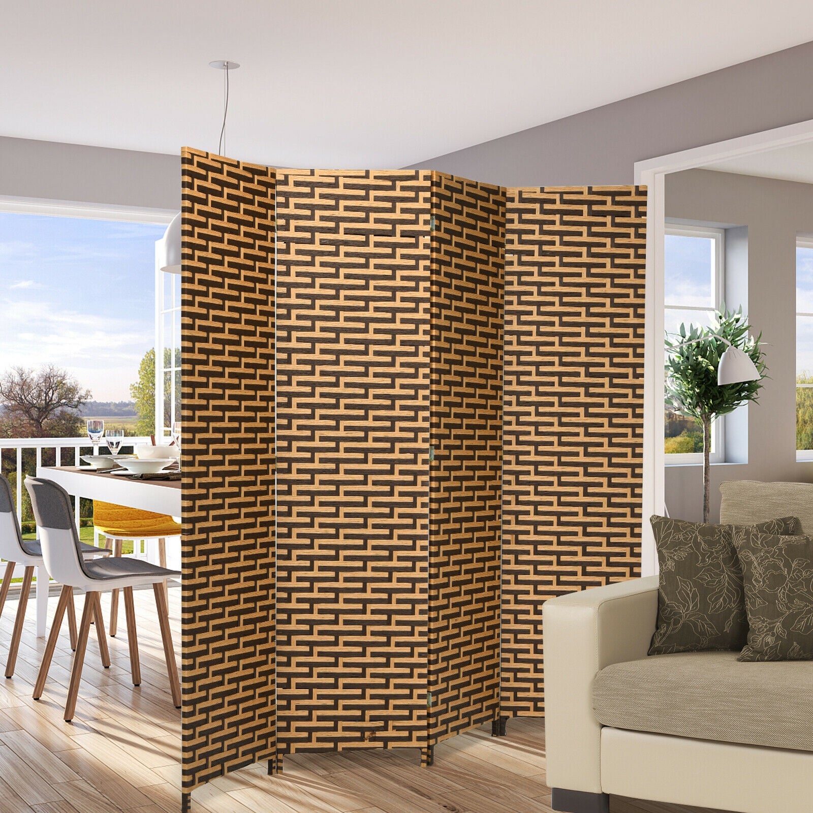 4 Panel Folding Privacy Partition, Room Divider, Rustproof Hinge, Yellow Room Dividers at Gallery Canada
