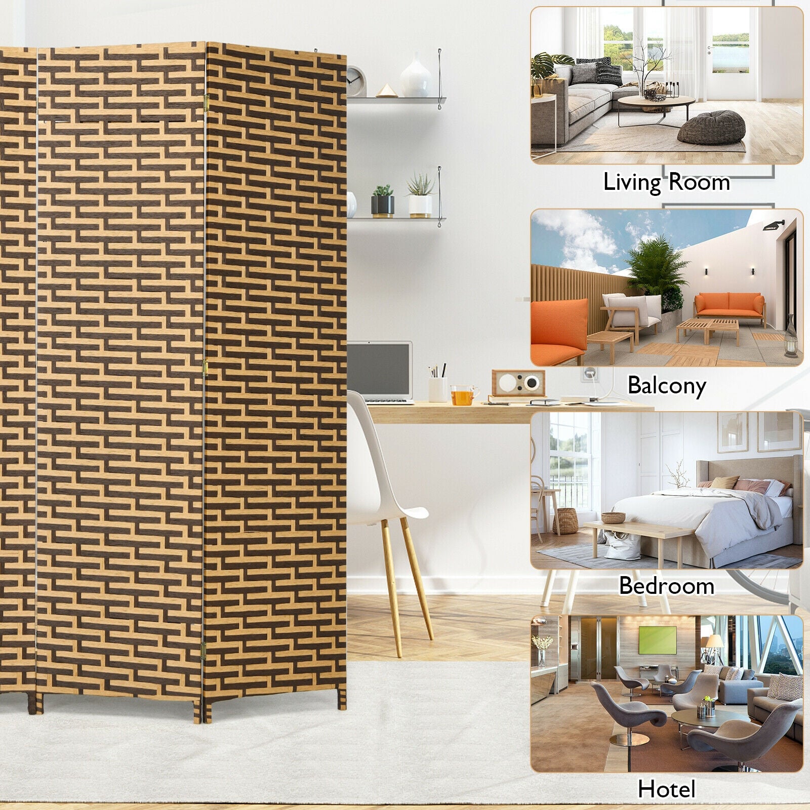 4 Panel Folding Privacy Partition, Room Divider, Rustproof Hinge, Yellow Room Dividers at Gallery Canada