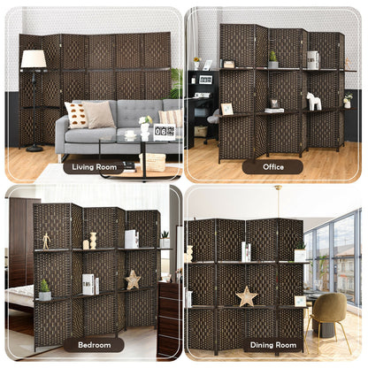 6 Panel Folding Weave Fiber Room Divider, 2 Display Shelves, Brown Room Dividers at Gallery Canada