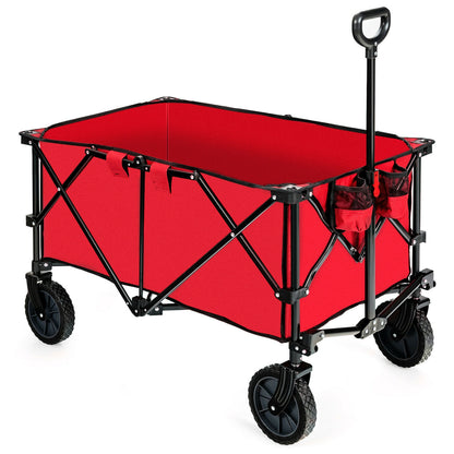 Outdoor Folding Wagon Cart, Adjustable Handle, Universal Wheels, Red Garden Carts Red at Gallery Canada