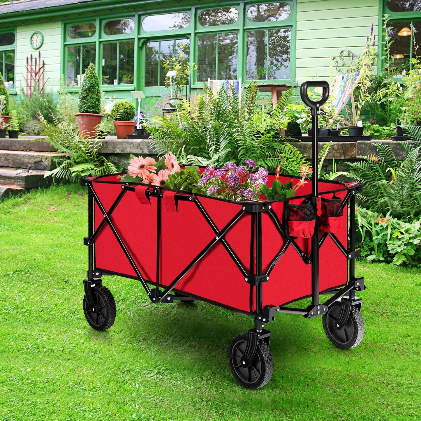 Outdoor Folding Wagon Cart, Adjustable Handle, Universal Wheels, Red Garden Carts at Gallery Canada