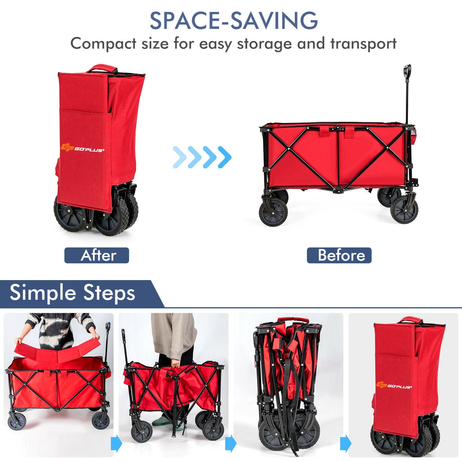 Outdoor Folding Wagon Cart, Adjustable Handle, Universal Wheels, Red Garden Carts at Gallery Canada