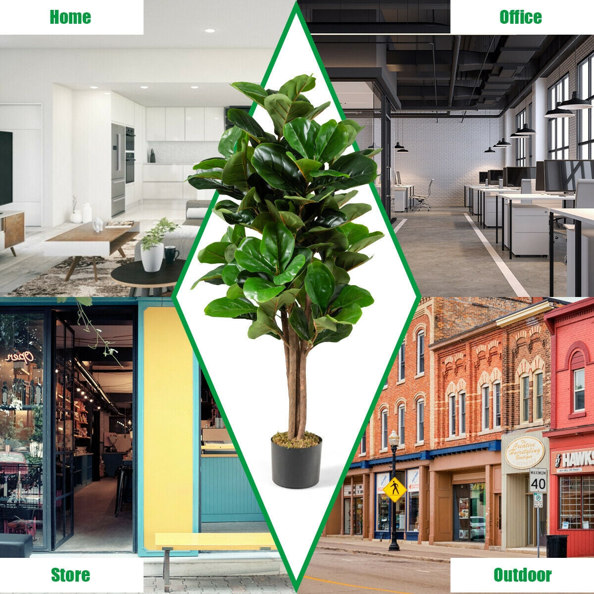 4 Feet Artificial Fiddle Leaf Fig Tree, Green Faux Plants at Gallery Canada
