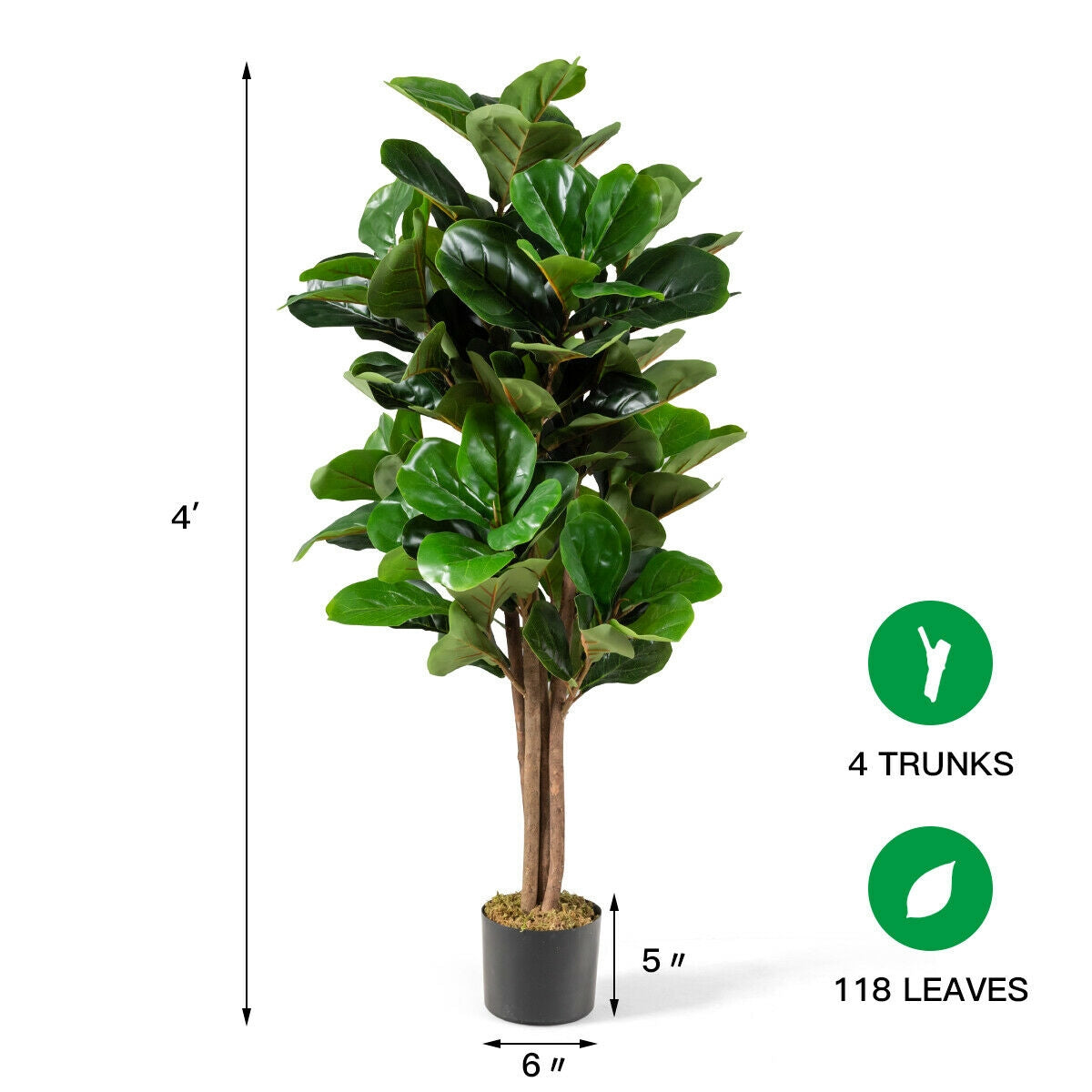 4 Feet Artificial Fiddle Leaf Fig Tree, Green Faux Plants at Gallery Canada