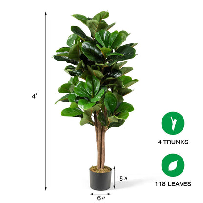 4 Feet Artificial Fiddle Leaf Fig Tree, Green Faux Plants at Gallery Canada