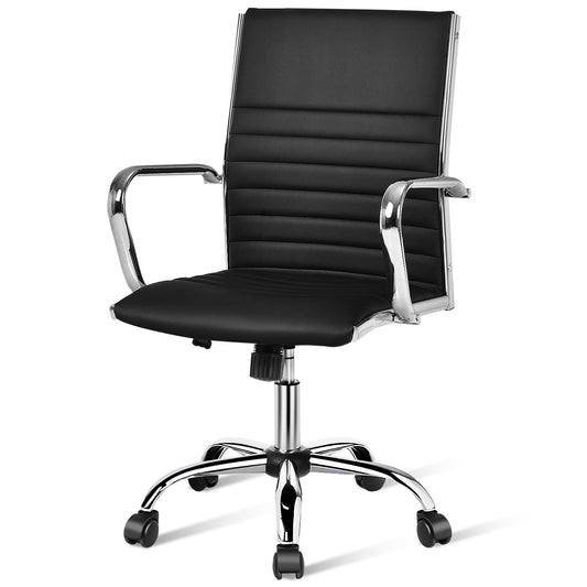 PU Leather Office Chair, High Back Conference Task Chair With Armrests, Black Conference Chairs Black at Gallery Canada