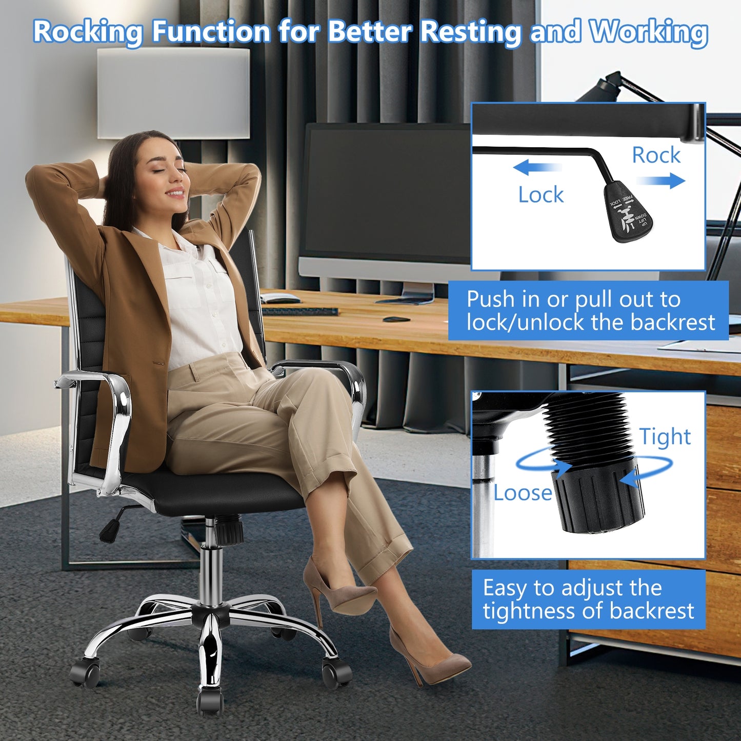 PU Leather Office Chair, High Back Conference Task Chair With Armrests, Black Conference Chairs at Gallery Canada
