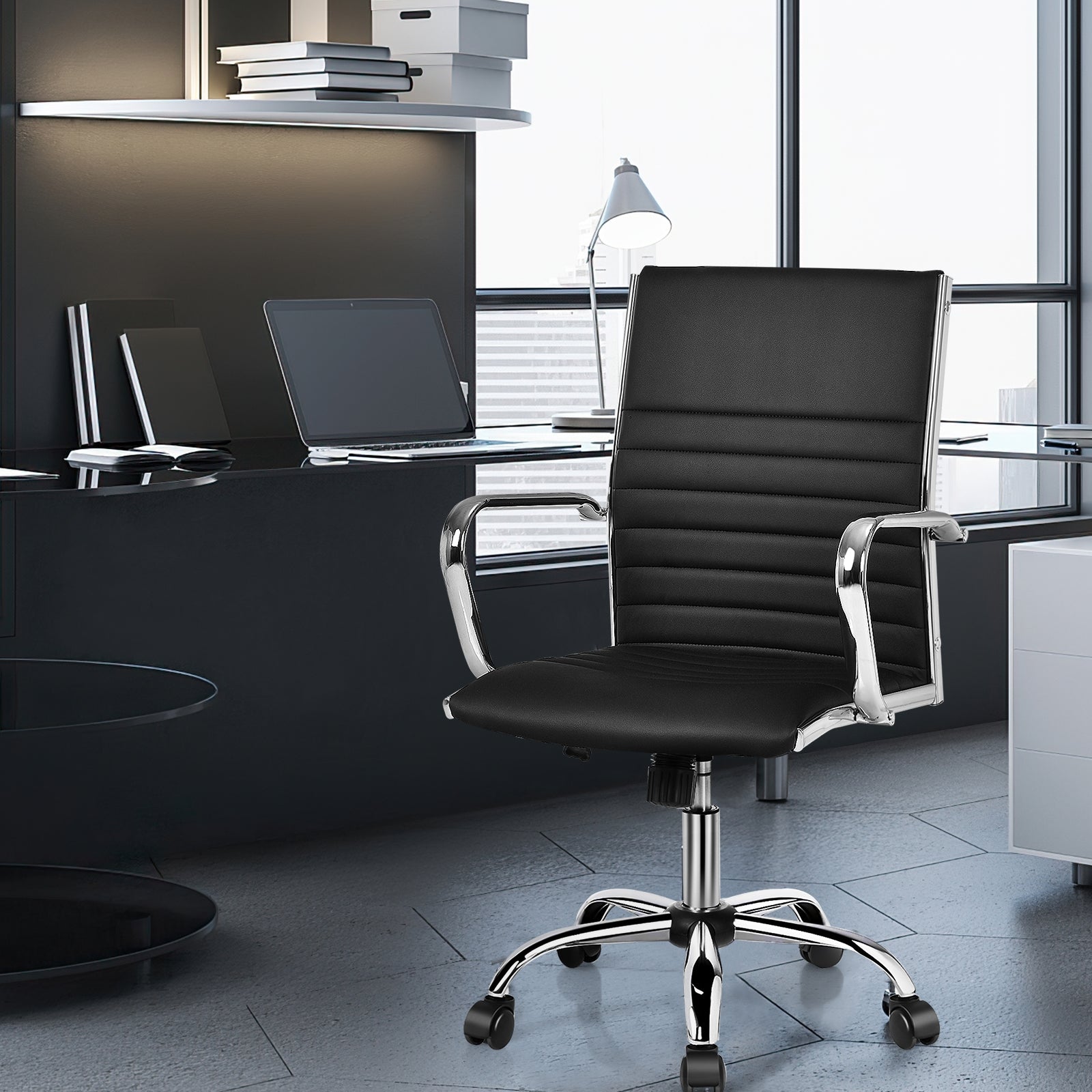 PU Leather Office Chair, High Back Conference Task Chair With Armrests, Black Conference Chairs at Gallery Canada