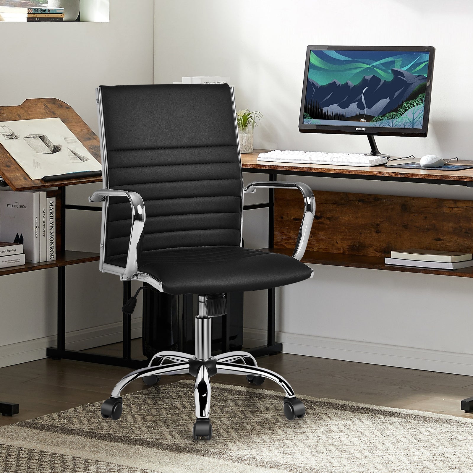 PU Leather Office Chair, High Back Conference Task Chair With Armrests, Black Conference Chairs at Gallery Canada