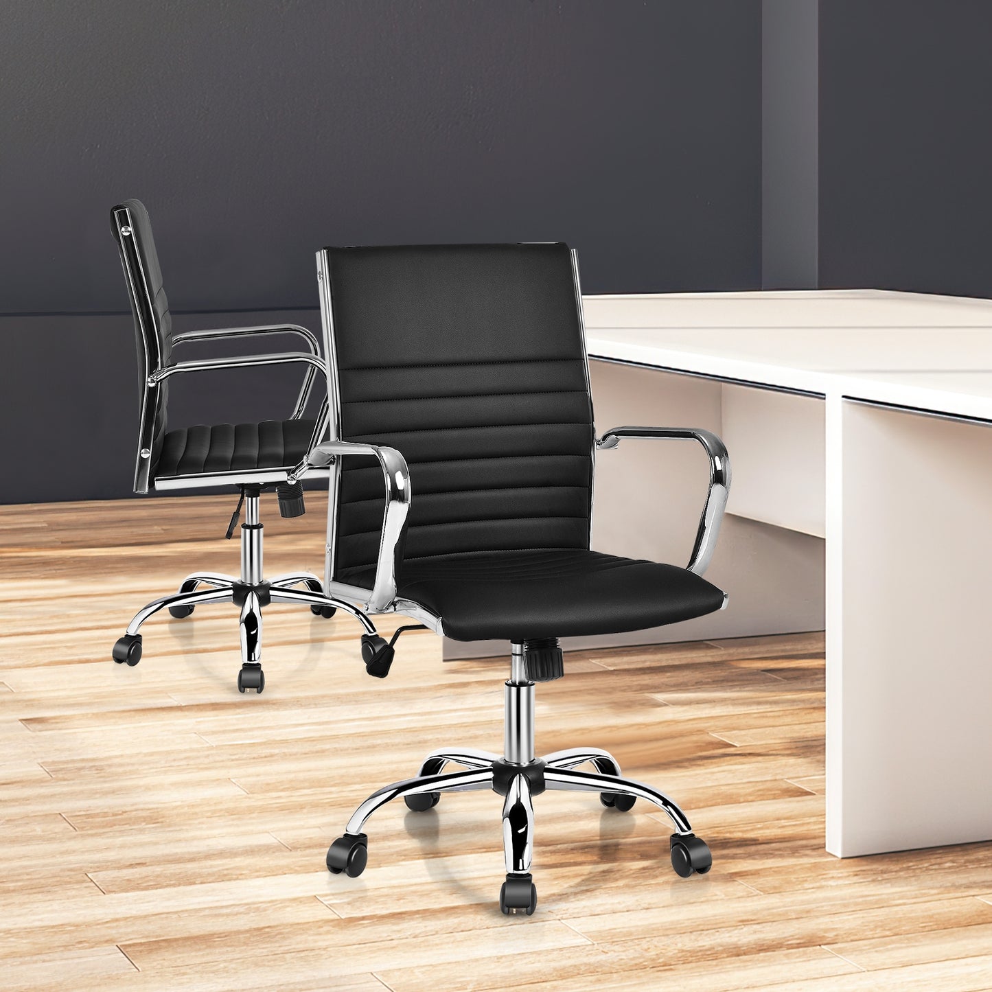 PU Leather Office Chair, High Back Conference Task Chair With Armrests, Black Conference Chairs at Gallery Canada