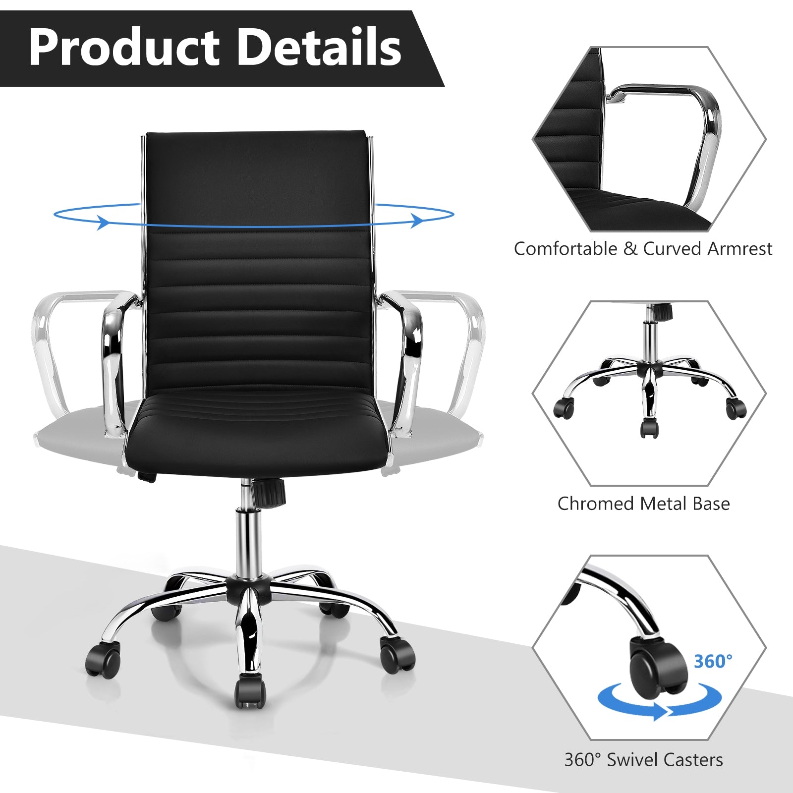 PU Leather Office Chair, High Back Conference Task Chair With Armrests, Black Conference Chairs at Gallery Canada