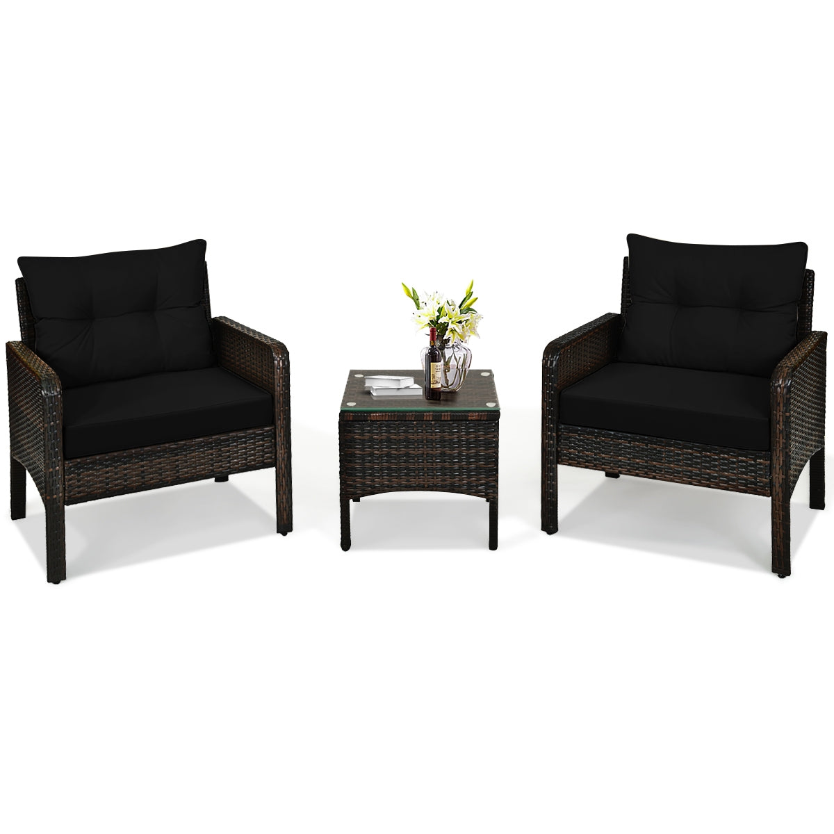 3 Pcs Outdoor Patio Rattan Conversation Set, Black Patio Conversation Sets at Gallery Canada