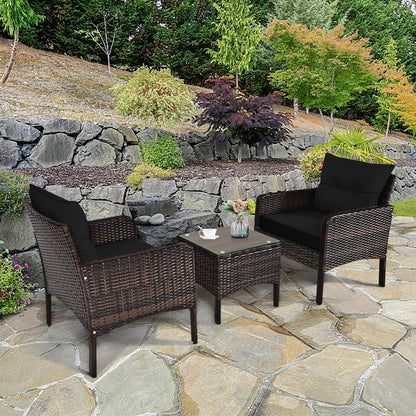 3 Pcs Outdoor Patio Rattan Conversation Set, Black Patio Conversation Sets at Gallery Canada
