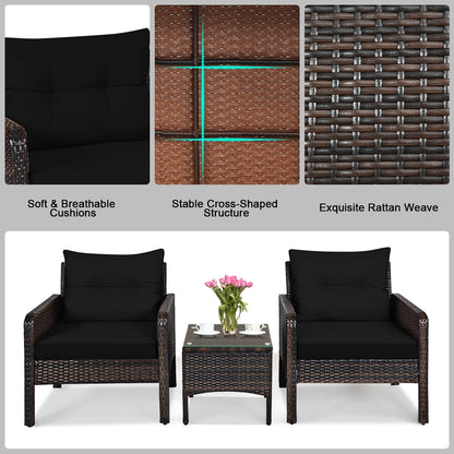 3 Pcs Outdoor Patio Rattan Conversation Set, Black Patio Conversation Sets at Gallery Canada