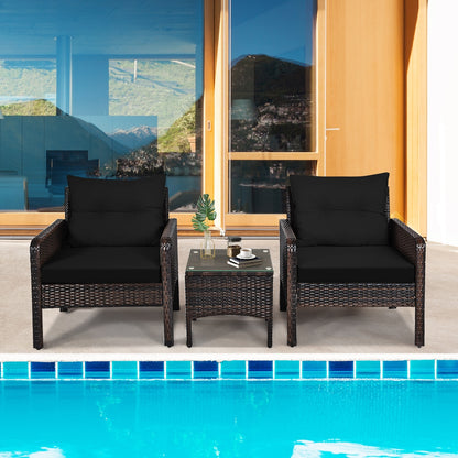 3 Pcs Outdoor Patio Rattan Conversation Set, Black Patio Conversation Sets at Gallery Canada