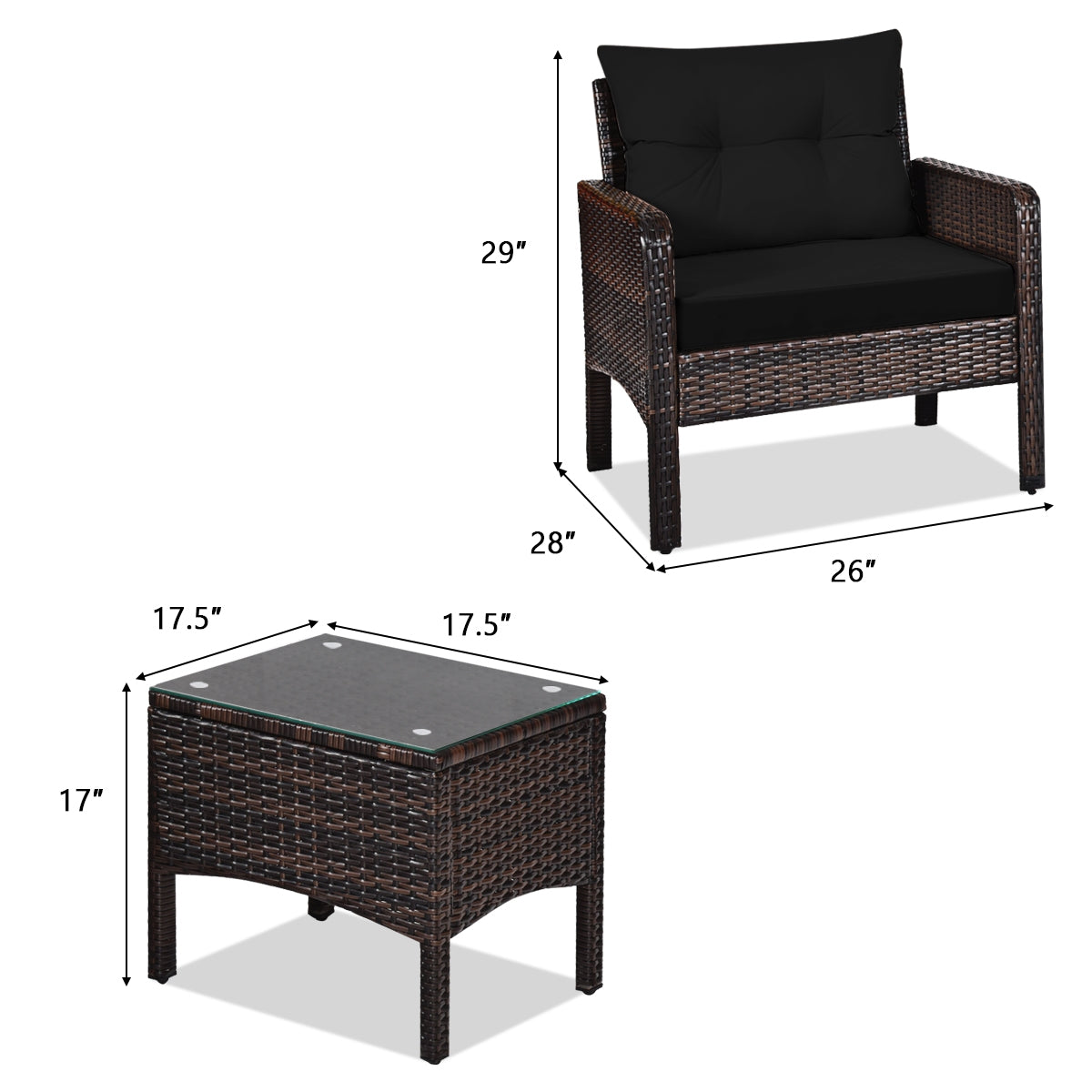 3 Pcs Outdoor Patio Rattan Conversation Set, Black Patio Conversation Sets at Gallery Canada