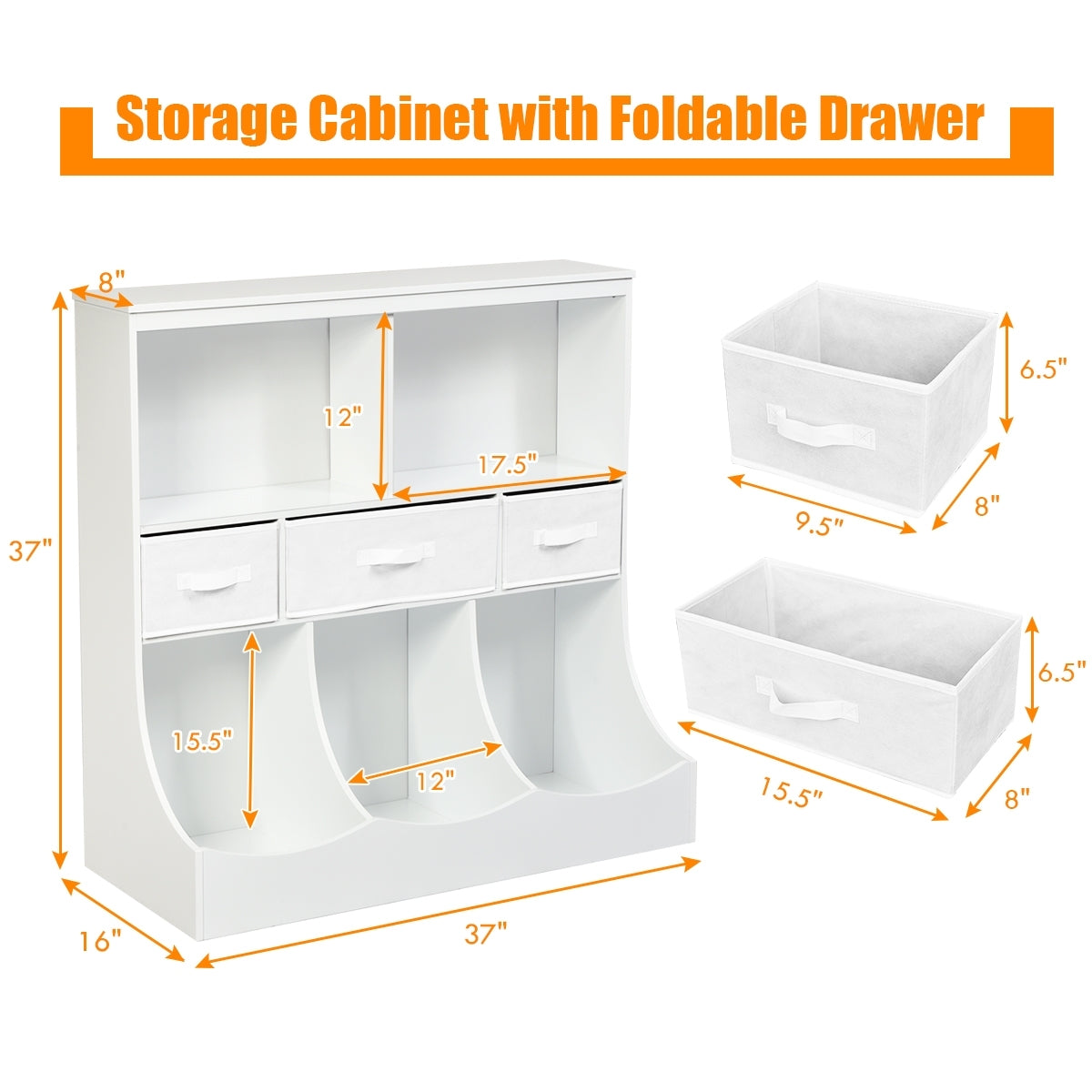 Freestanding Cubby Bin Storage Organizer, 3 Baskets, White Kids Storage at Gallery Canada