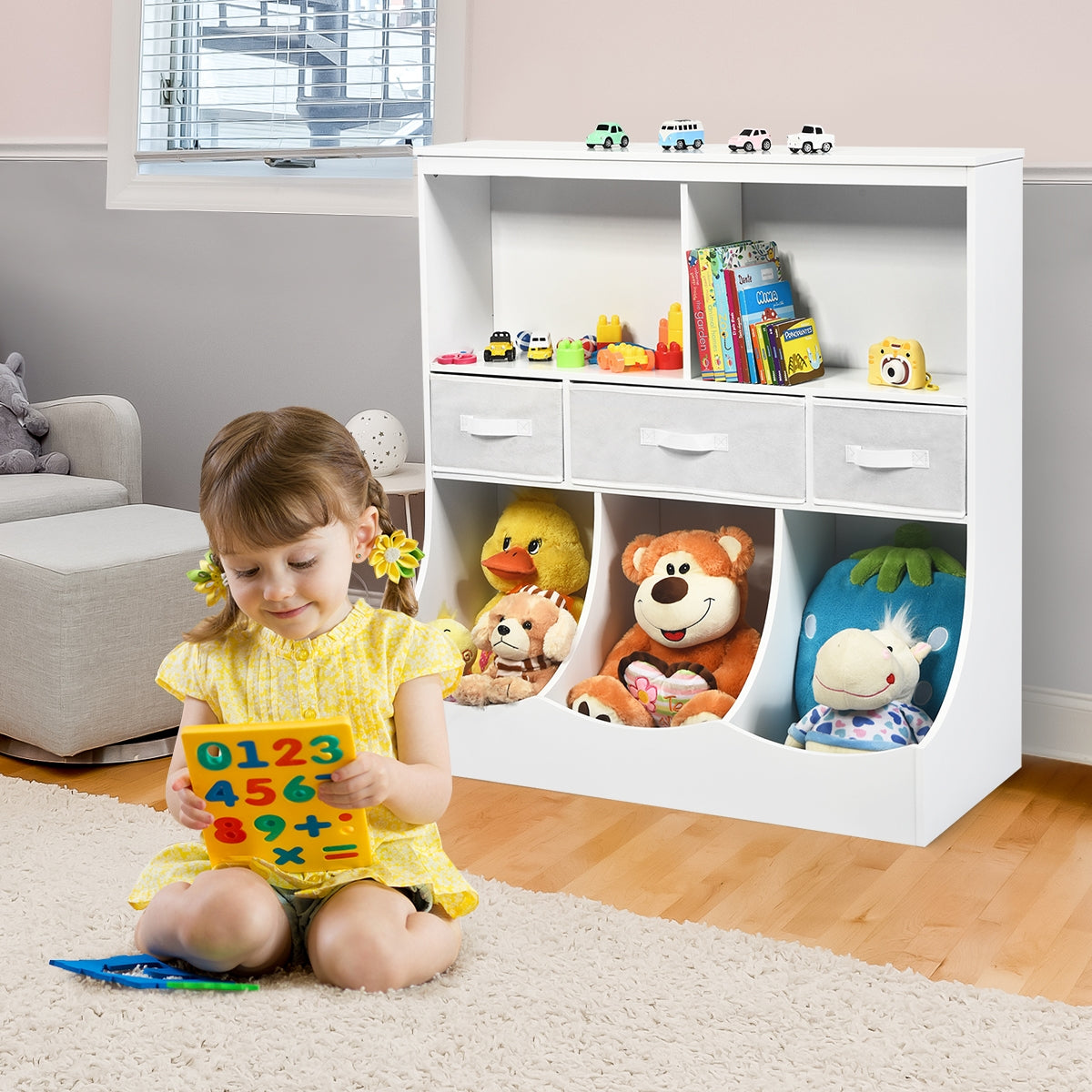 Freestanding Cubby Bin Storage Organizer, 3 Baskets, White Kids Storage at Gallery Canada