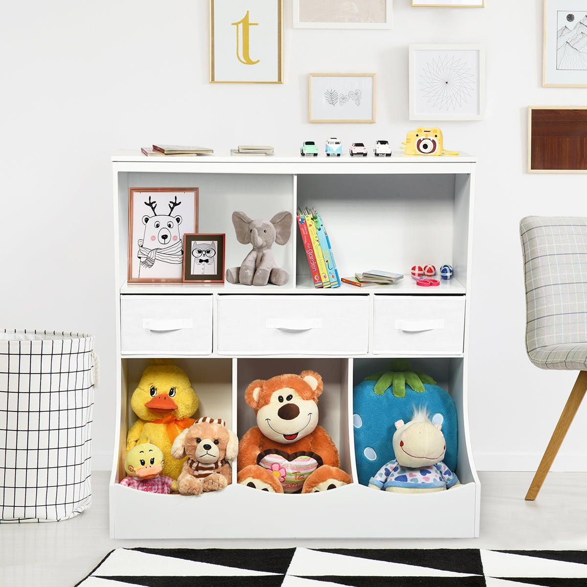 Freestanding Cubby Bin Storage Organizer, 3 Baskets, White Kids Storage at Gallery Canada