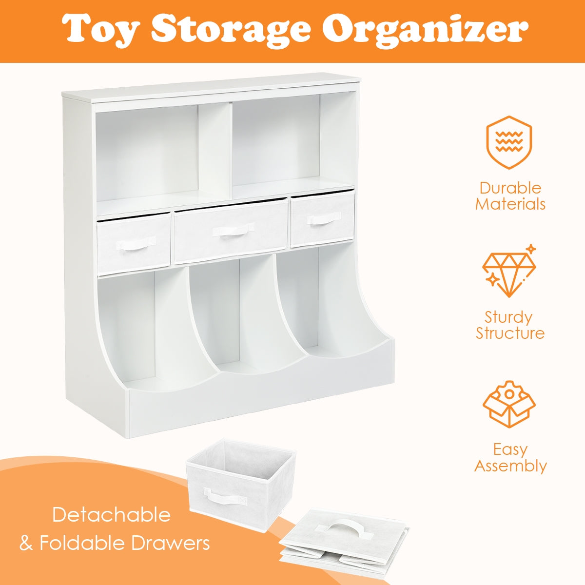 Freestanding Cubby Bin Storage Organizer, 3 Baskets, White Kids Storage at Gallery Canada