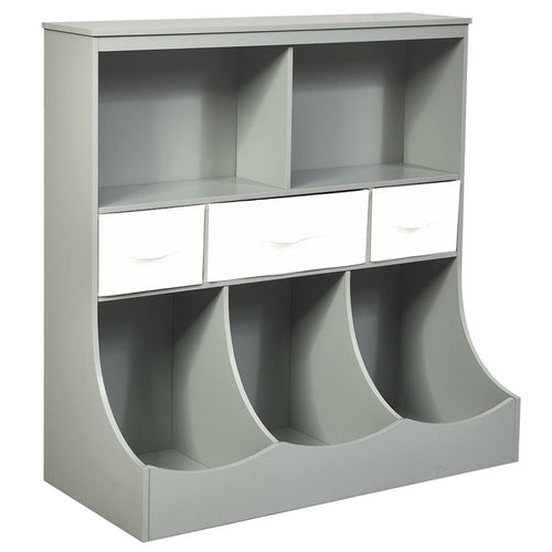 Freestanding Combo Cubby Bin Storage Organizer, 3 Baskets, Gray