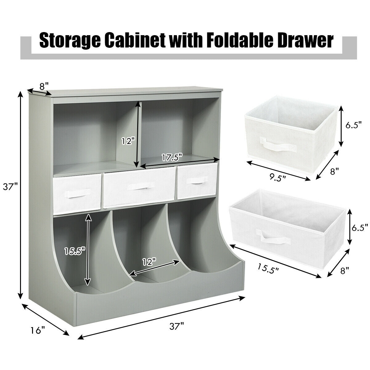 Freestanding Combo Cubby Bin Storage Organizer, 3 Baskets, Gray Kids Storage at Gallery Canada