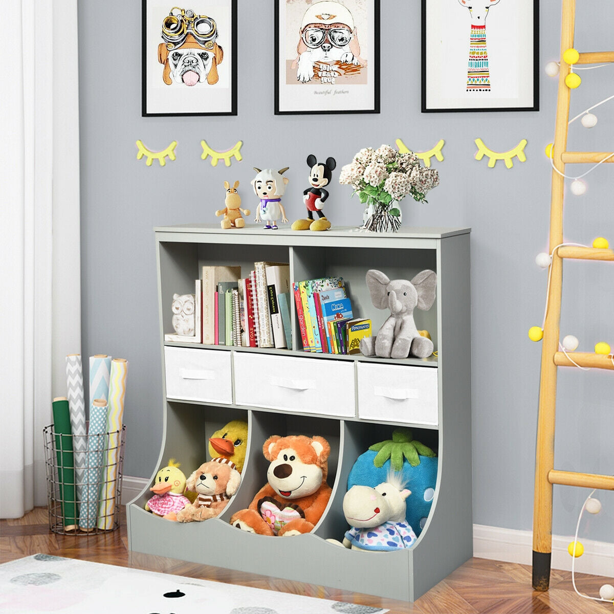 Freestanding Combo Cubby Bin Storage Organizer, 3 Baskets, Gray Kids Storage at Gallery Canada