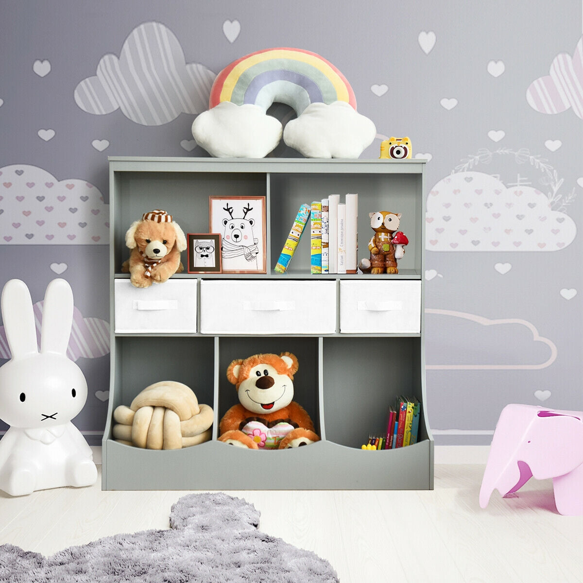 Freestanding Combo Cubby Bin Storage Organizer, 3 Baskets, Gray Kids Storage at Gallery Canada