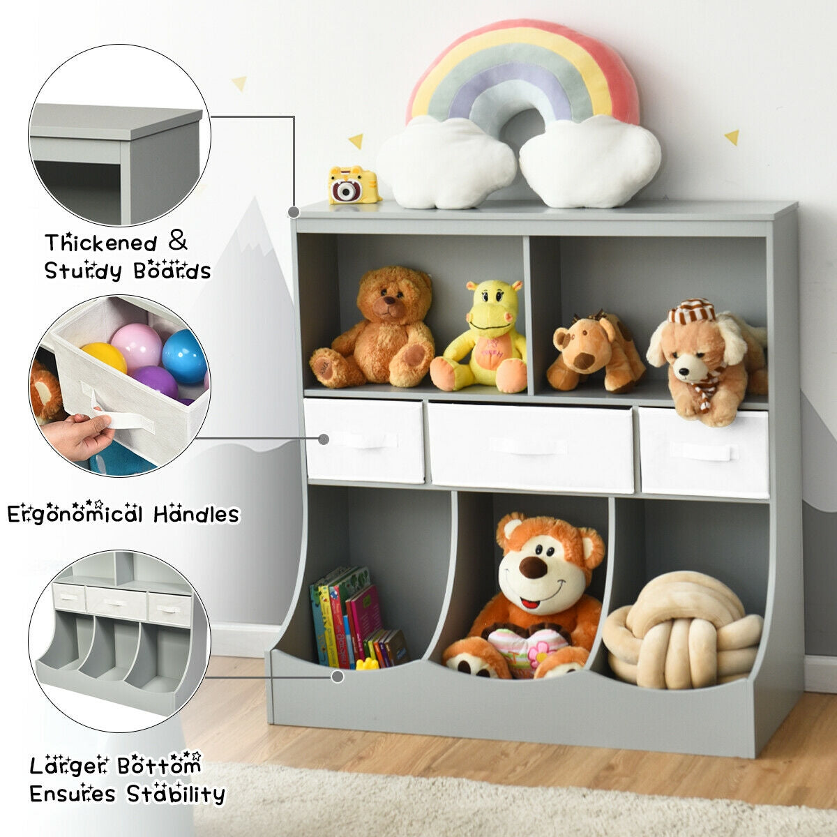 Freestanding Combo Cubby Bin Storage Organizer, 3 Baskets, Gray Kids Storage at Gallery Canada