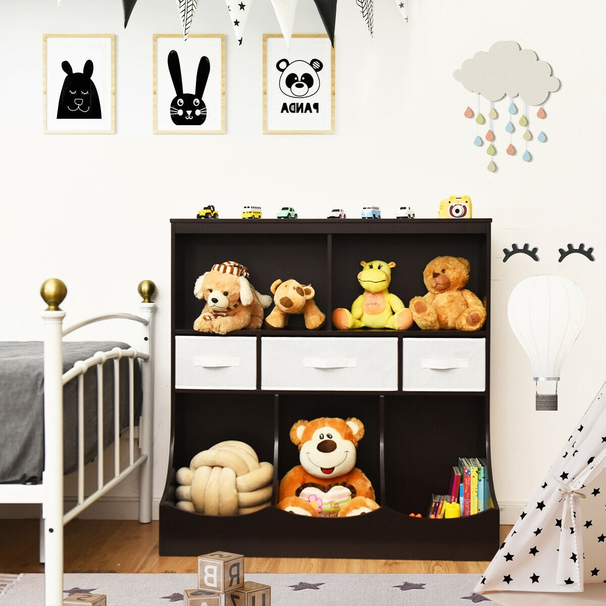 Freestanding Cubby Bin Storage Organizer, 3 Baskets, Brown Kids Storage at Gallery Canada