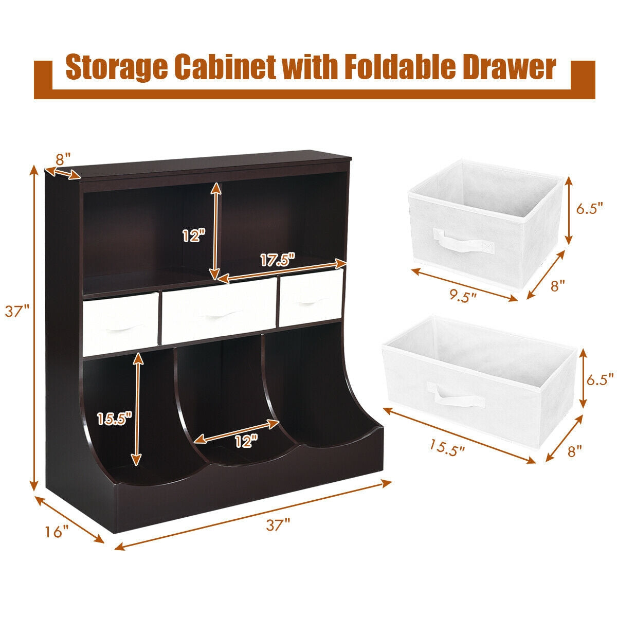 Freestanding Cubby Bin Storage Organizer, 3 Baskets, Brown Kids Storage at Gallery Canada