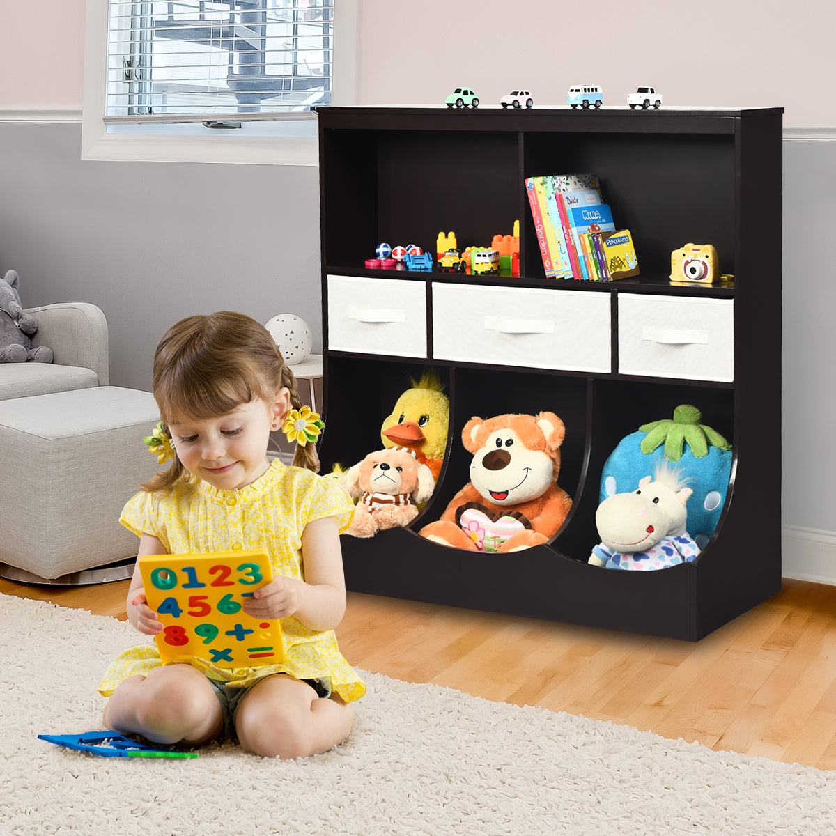 Freestanding Cubby Bin Storage Organizer, 3 Baskets, Brown Kids Storage at Gallery Canada