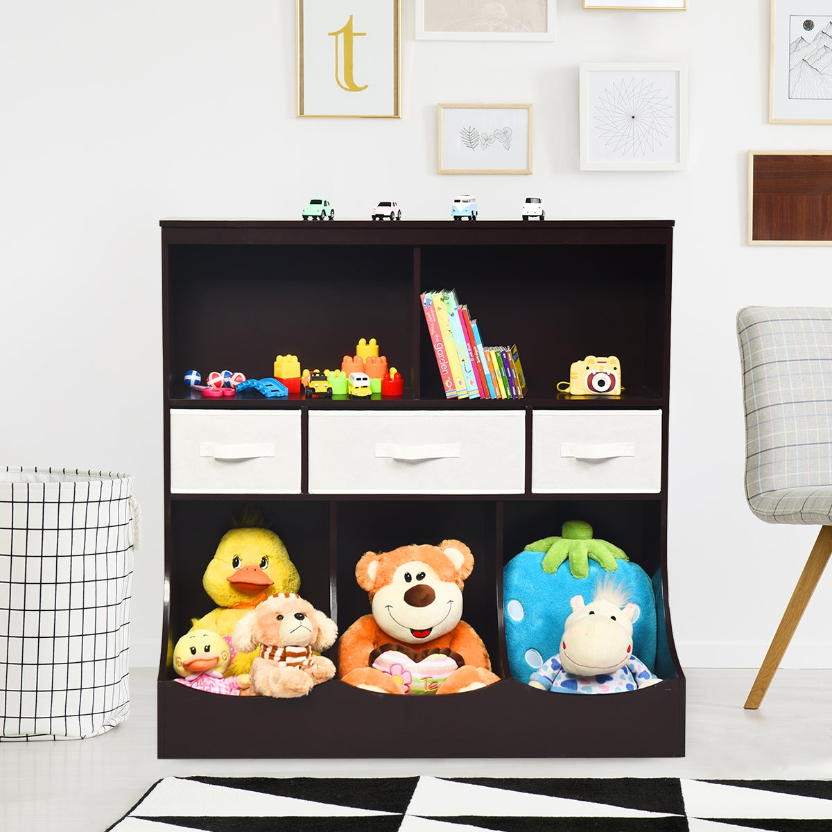 Freestanding Cubby Bin Storage Organizer, 3 Baskets, Brown Kids Storage at Gallery Canada