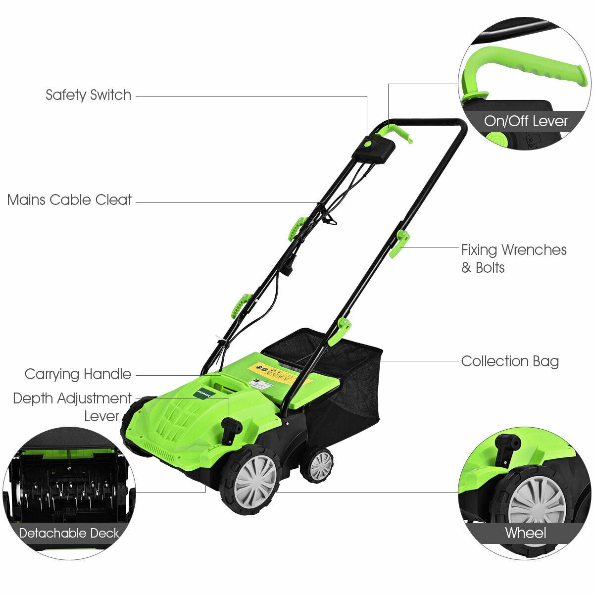 13 Inch 12 Amp Electric Scarifier, Collection Bag, Removable Blades, Green Lawn Care Tools at Gallery Canada